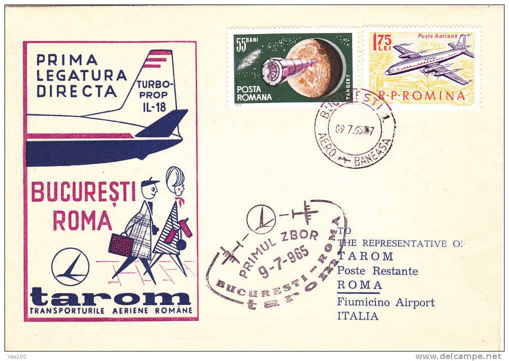 The First Flight Bucharest-Rome 1965 Very Rare Cover Romania Sent To Roma -Italia. - Altri (Aria)