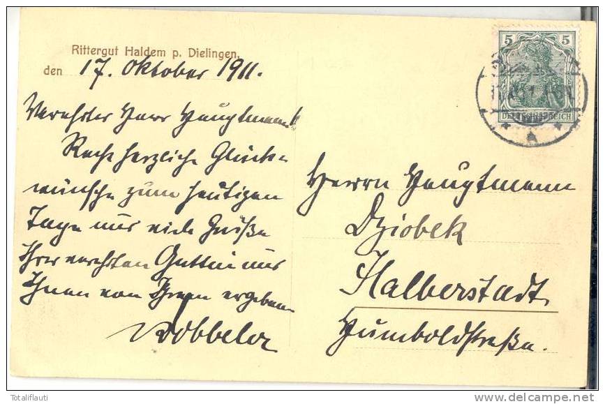 Rittergut Haldem Minden Autograf Von Dobbeler 7.10.1911 Gelaufen - Minden