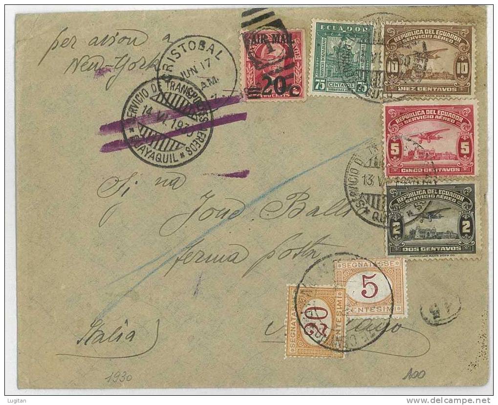 Storia Postale - ECUADOR LETTERA TASSATA PER L'ITALIA - POSTA AEREA ANNO 1930 - Other & Unclassified