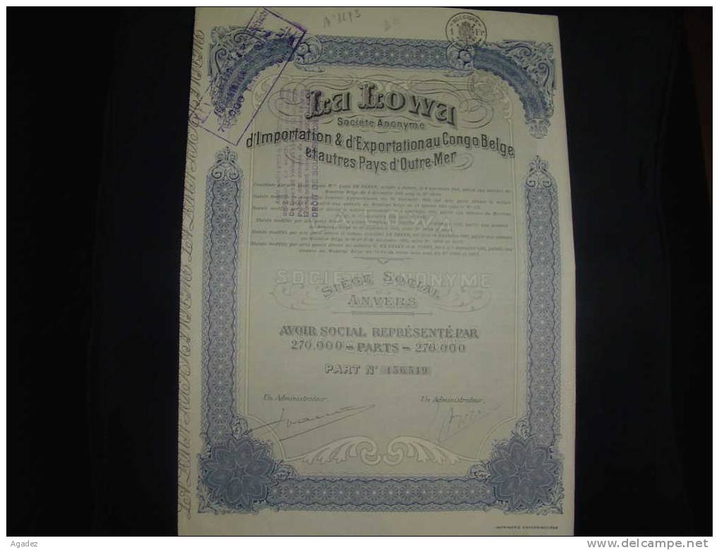 Part "La Lowa" Importation Et Exportation Au Congo Belge Et Outre Mer  1925 - Afrique