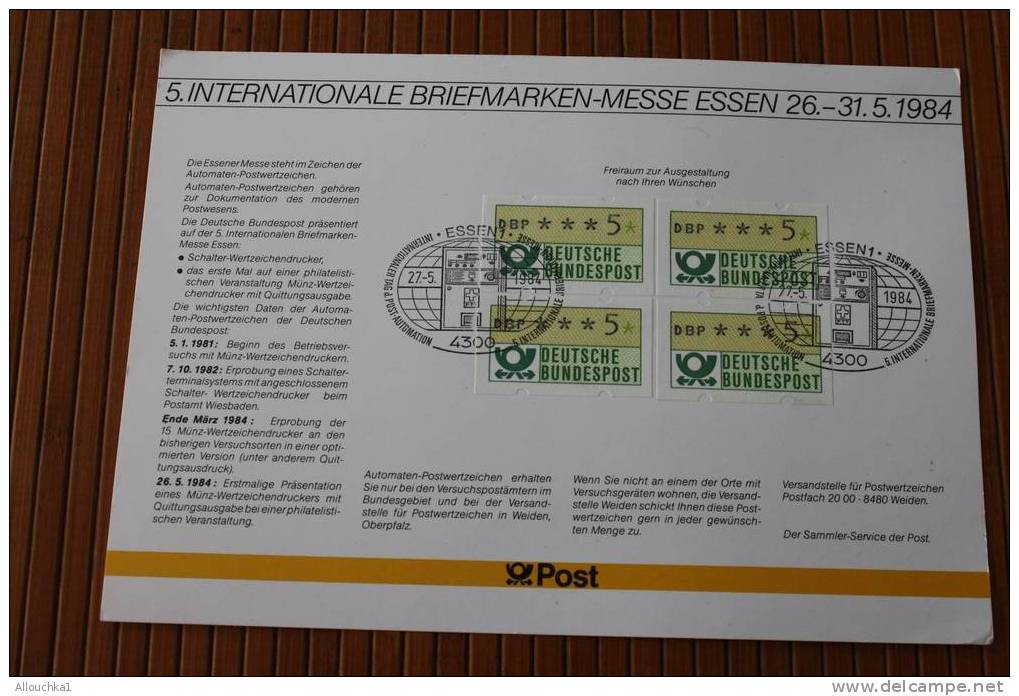 POST-AUTOMATION 5.INTERNATIONALE BRIEFMARKEN - MESSE ESSEN 26._31.05.1984  DEUTSCHE BUNDESPOST POST-AUTOMATION ALLEMAGNE - Machine Labels [ATM]