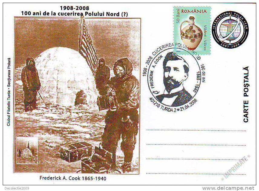 M769 Postal Card Romania Polar Explorer North Pole Frederick A Cook Perfect Shape - Explorateurs