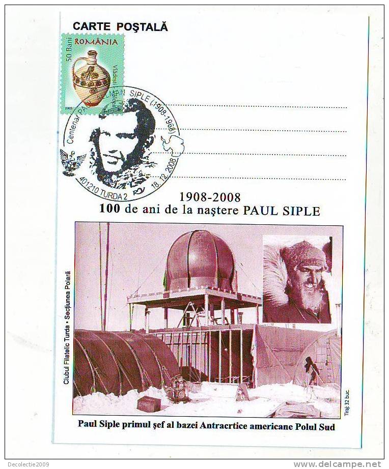 M773 Postal Card Romania Polar Explorer South Pole Paul Siple Perfect Shape - Exploradores