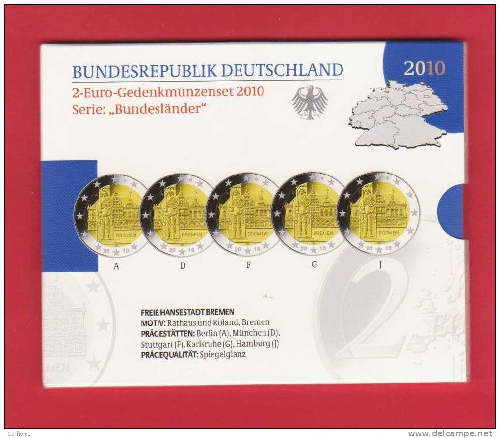 BRD - 2 Euro - Gedenkmünzenset 2010 - Serie "Bundesländer - Bremen - Spiegelglanz - NEU - - Alemania