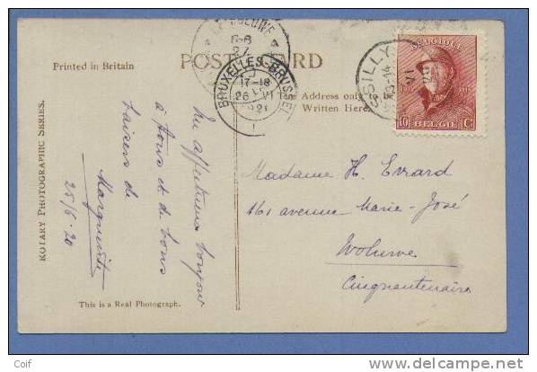 168 Op Kaart  Met Cirkelstempel BASSILLY Naar WOLUWE - 1919-1920  Re Con Casco