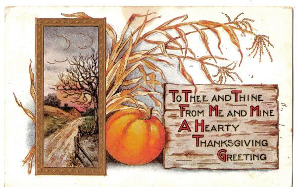 Arts And Craft Thanksgiving Postcard, Embossed Pumpkin And Farm - Giorno Del Ringraziamento