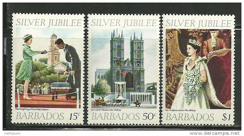 Barbados    "Silver Jubilee"  Set   SC# 452-54 MNH** - Barbades (1966-...)