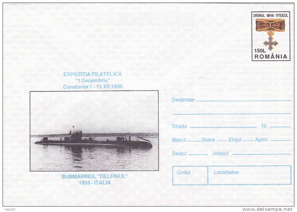 Entier Postaux, 1936 Sous-marin DELFINUL  – Postal Stationery Cover + Submarine DELFINUL 1936-Italia - Submarines