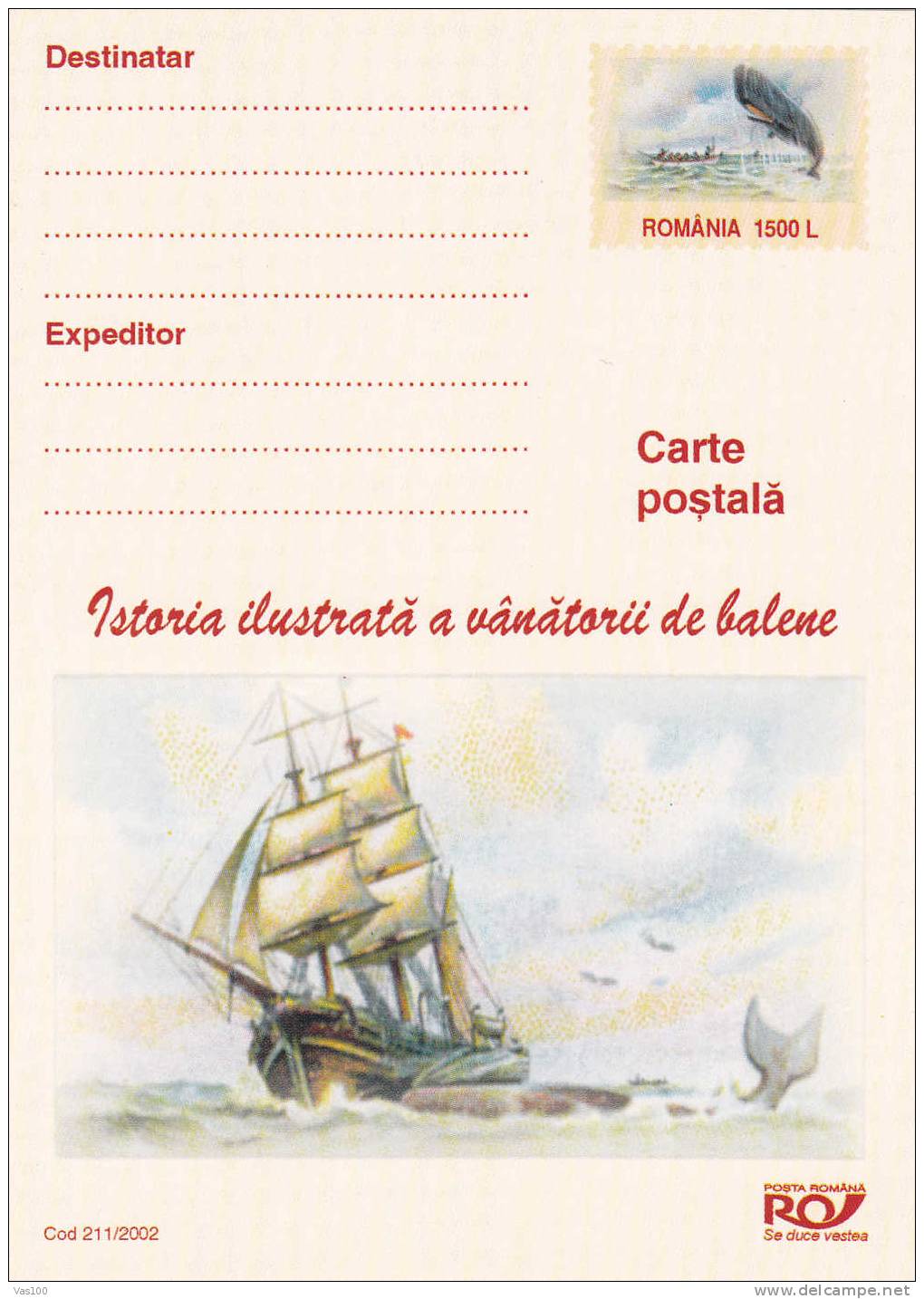 Bateau Baleinier Entier Postal, Postcard. 2002 – WHALING Ship Stationery Postcard- Baleine Whale - Baleines