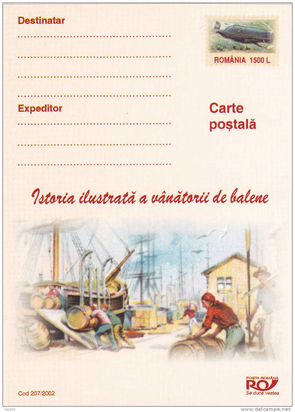 Bateau Baleinier Entier Postal, Postcard. 2002 – WHALING Ship Stationery Postcard- Baleine Whale - Baleines