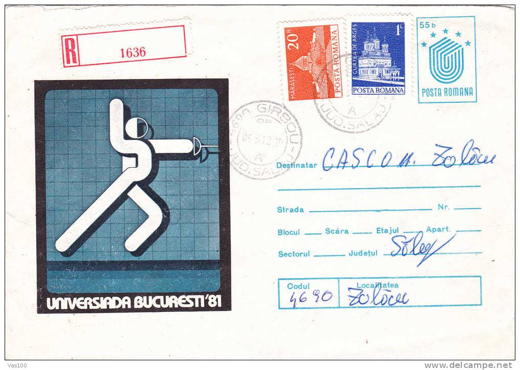 Registred Cover Entier Postal With Fencing Escrime,1981 - Fencing