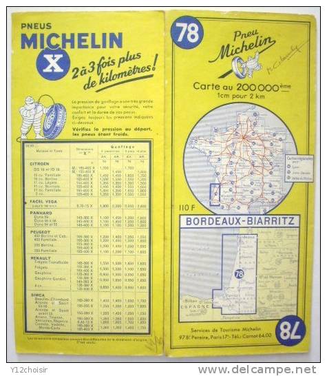 CARTE ROUTIERE 78 MICHELIN 1958 BORDEAUX BIARRITZ BAYONNE DAX SAINT JEAN PIED DE PORT OLORON ORTHEZ MIMIZAN - Strassenkarten