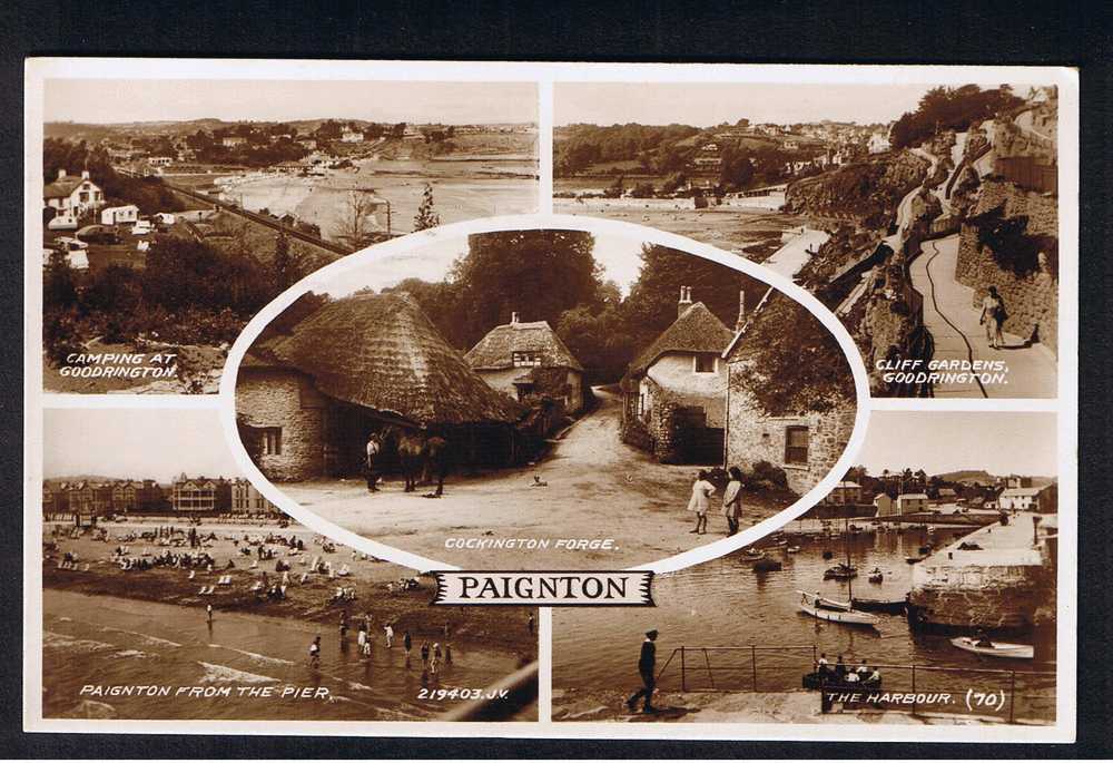 RB 598 - 1935 Real Photo Multiview Postcard Paignton Goodrington Cockington Devon - KGV Photogravure Stamp - Paignton