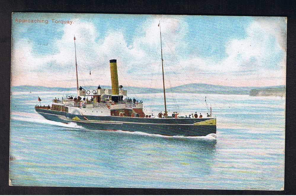 RB 598 - 1906 Postcard -  Paddlesteamer Boat Ship Approaching Torquay Devon - Written On Board Boat Posted At Dartmouth - Torquay
