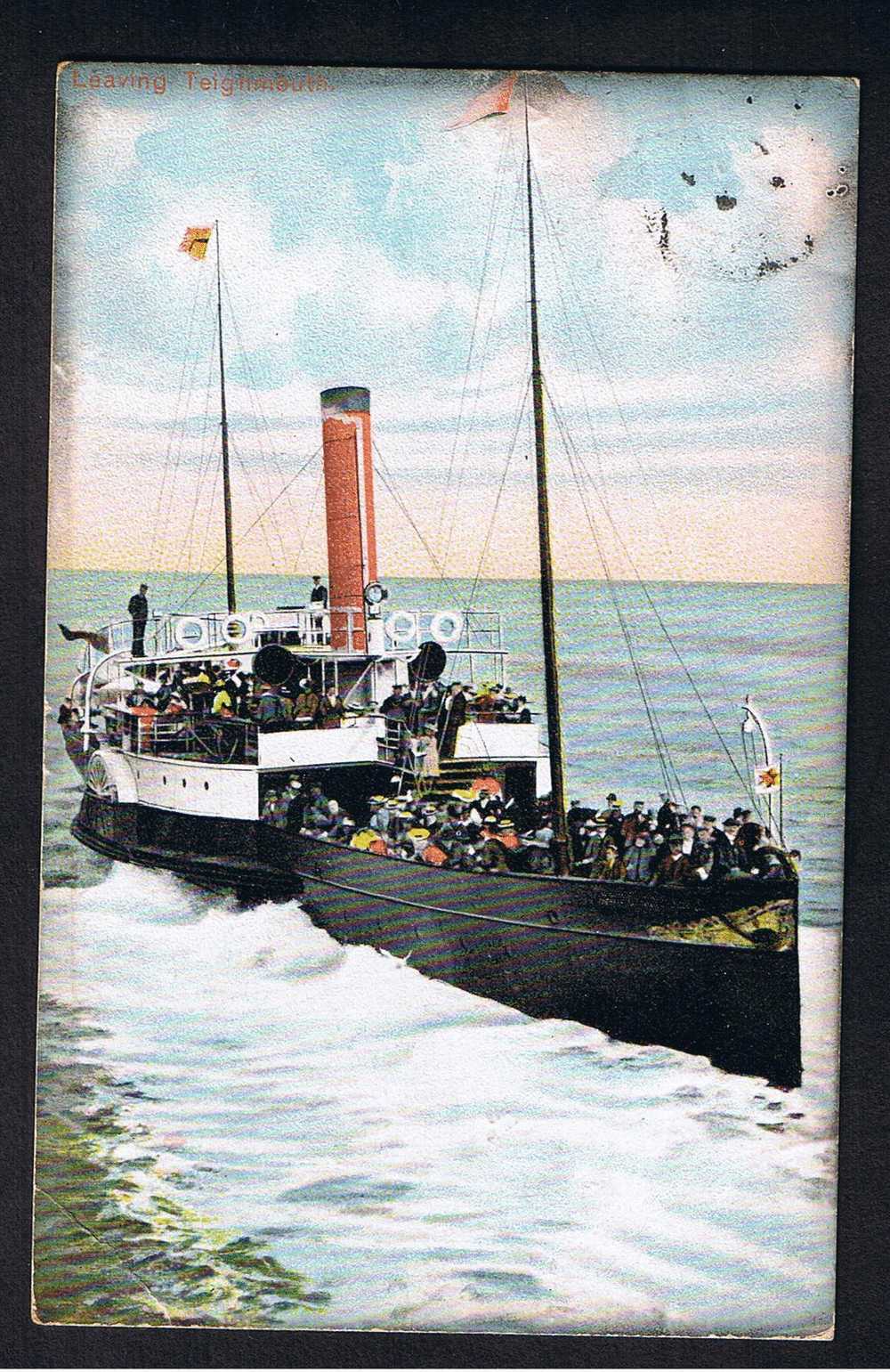 RB 598 - 1905 Postcard -  Paddlesteamer Boat Ship Leaving Teignmouth Devon - Posted At Torquay - Torquay