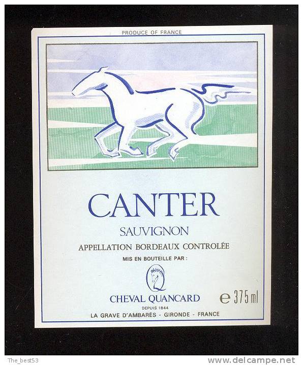 Etiquette De Vin Bordeaux Sauvignon -  Canter - 375 Ml  -  Thème Chevall - Pferde