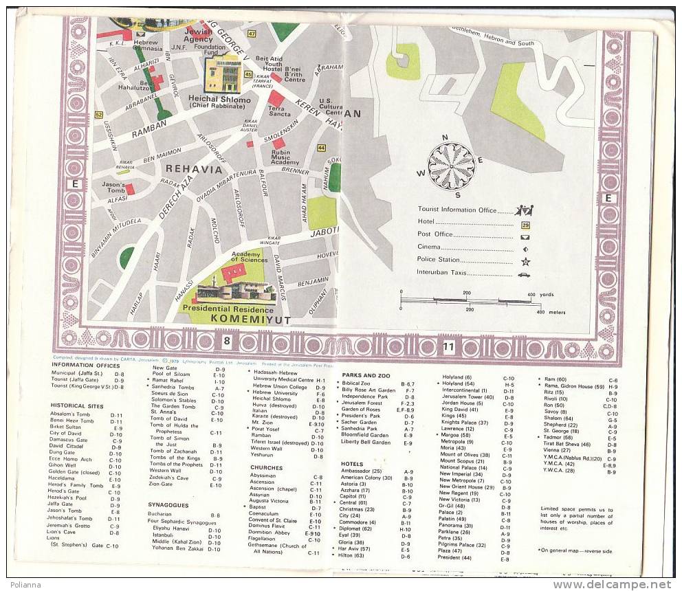 B0287 - Cartina - Map JERUSALEM 1979 - Turismo, Viaggi