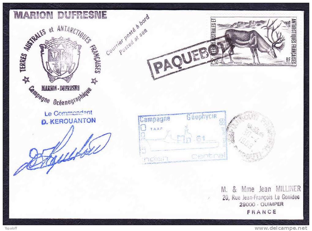 Enveloppe TAAF N°123  Cachets Posté à Bord - Paquebot - TAAF - Du 30-04-1989  - Signé  TTB - Brieven En Documenten