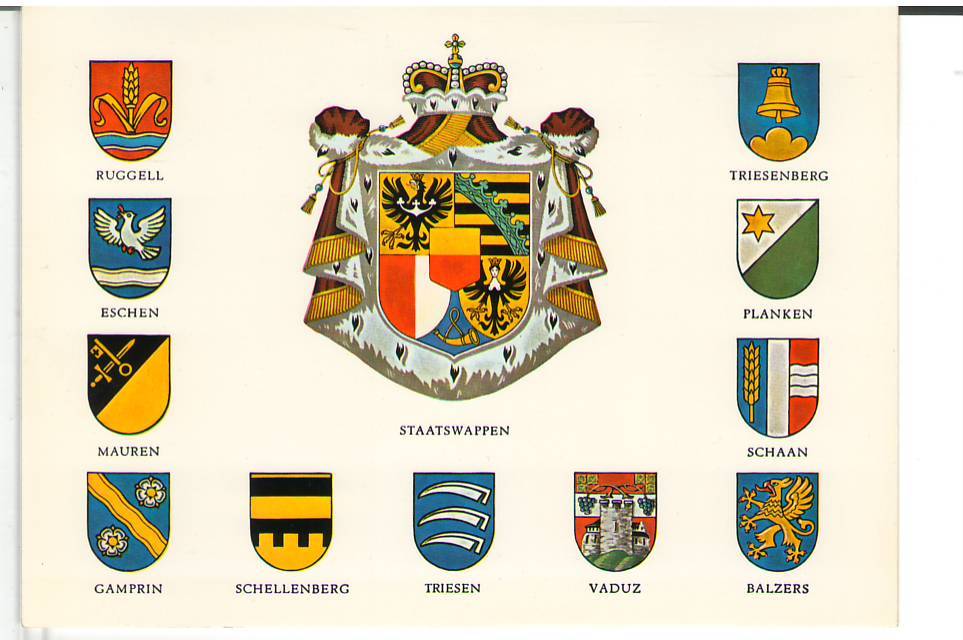 Liechtensteinisches Staatswappen Und Die Wappen Der 11 Gemeinden - Liechtenstein