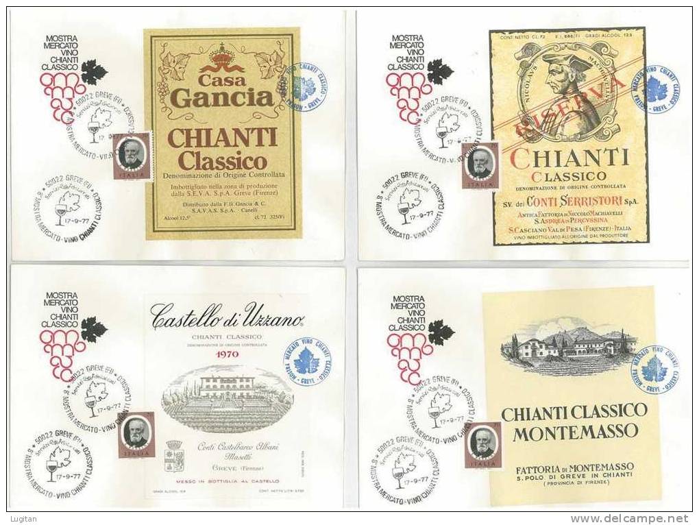 Storia Postale - REPUBBLICA ITALIANA - ENOLOGIA - GANCIA - 4 BUSTE COMMEMORATIVE IL CHIANTI - INTERESSANTI - VINO - WINE - Non Classificati