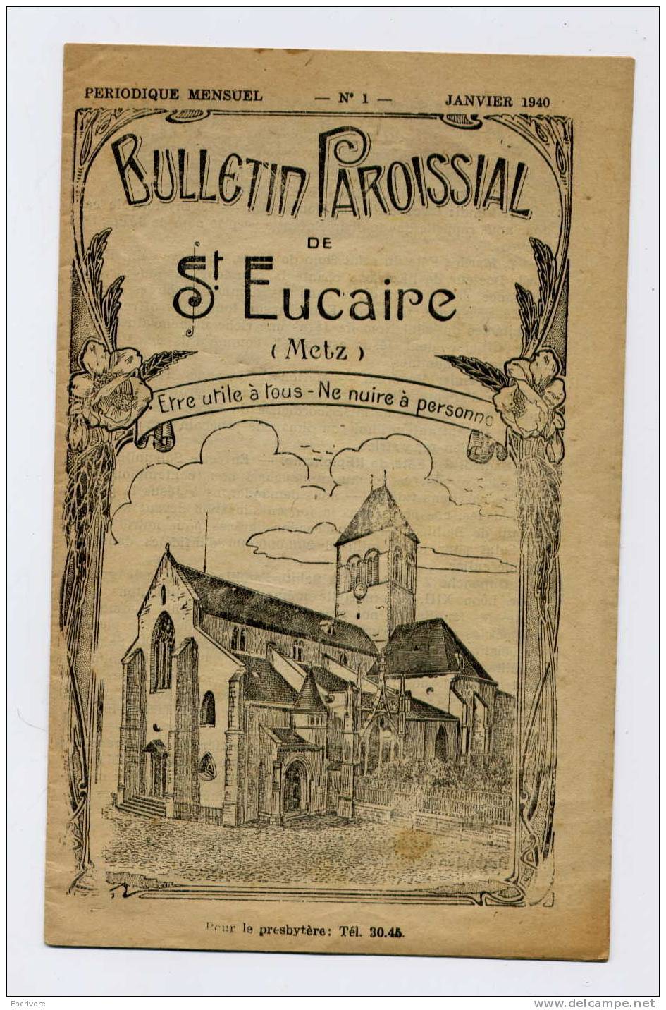 METZ Bulletin Paroissial  De SAINT EUCAIRE - Janvier 1940 N°1 Poincaré  Pie XII - Impr Guenange - Lorraine - Vosges