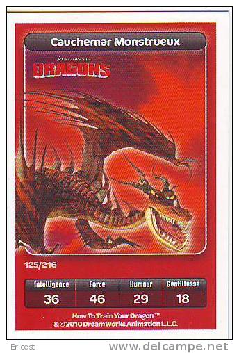 CARTE CARREFOUR DREAMWORKS DRAGONS CAUCHEMAR MONSTRUEUX 125/216 BON ETAT - Autres & Non Classés