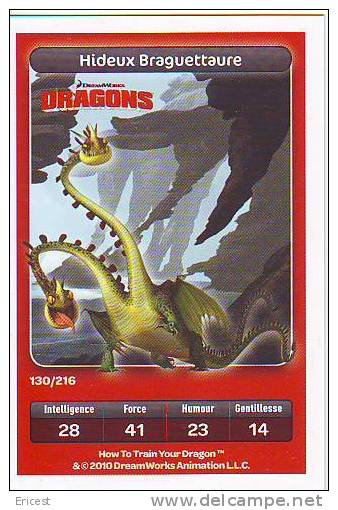 CARTE CARREFOUR DREAMWORKS DRAGONS HIDEUX BRAGUETTAURE 130/216 BON ETAT - Autres & Non Classés