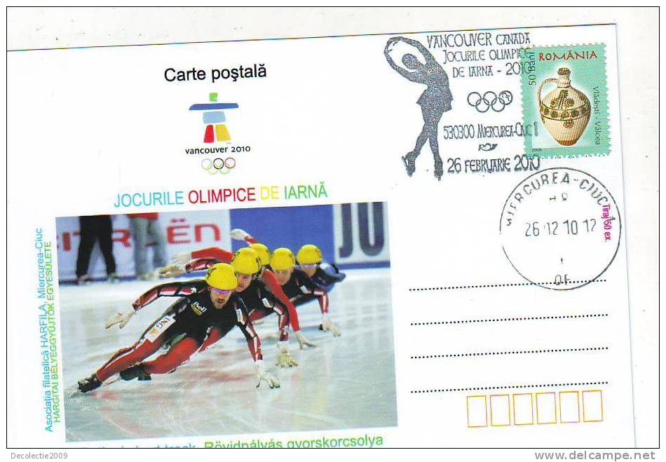 M893 Postal Card Romania Sport Patinage Short Track Vancouver 2010 Winter Olympics Perfect Shape - Kunstschaatsen