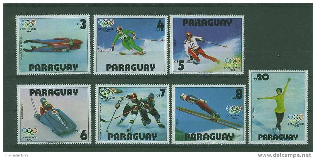 B180N0004 Ski Patinage Artistique Luge Bobsleigh 1734 à 1740 Paraguay 1979 Neuf ** Jeux Olympiques De Lake Placid - Inverno1980: Lake Placid