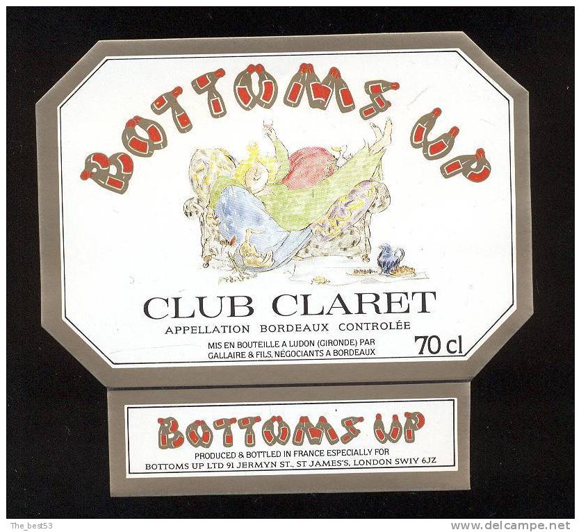 Etiquette De Vin Bordeaux Club Claret   -  Bottoms Up     -     (Thème Femme) - Beauté Féminine Art Nouveau
