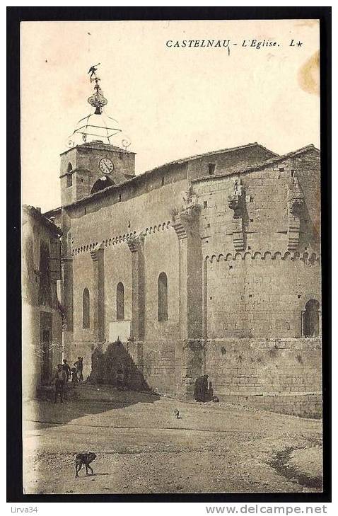 CPA  ANCIENNE- FRANCE- CASTELNAU (34)- L'EGLISE ROMANE EN TRES GROS PLAN- ANIMATION- GIROUETTE - Castelnau Le Lez