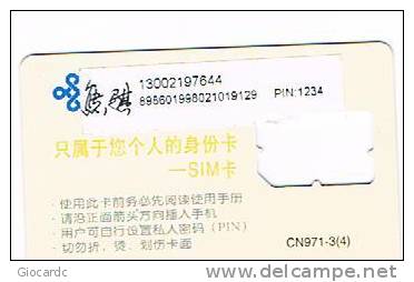 CINA  - CHINA UNICOM- GSM SIM CARD (WITHOUT CHIP)  -TREES CN971 3-4   -  RIF. 2812 - China