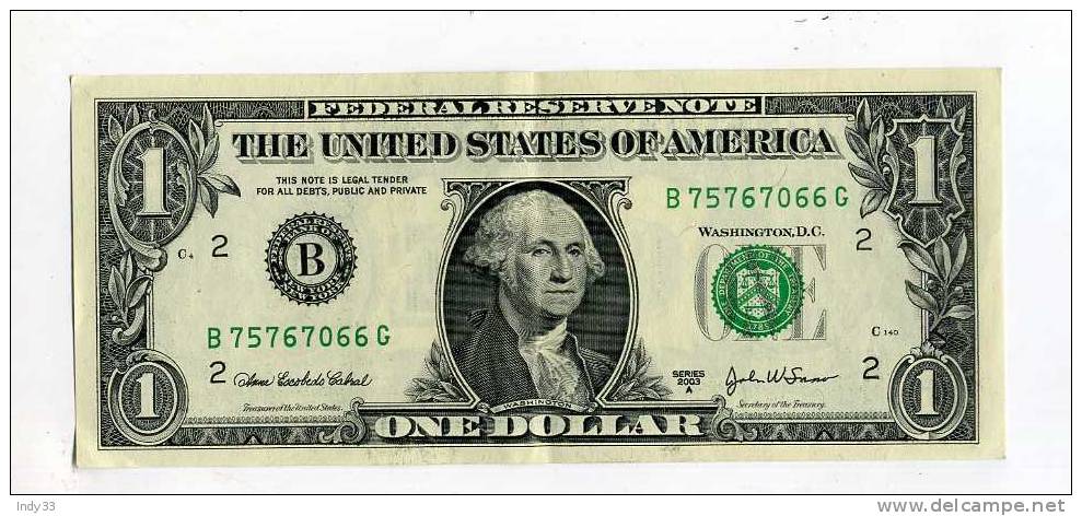 - ETATS-UNIS . 1 $  2003 . BILLET USAGE . PLIS - Federal Reserve Notes (1928-...)