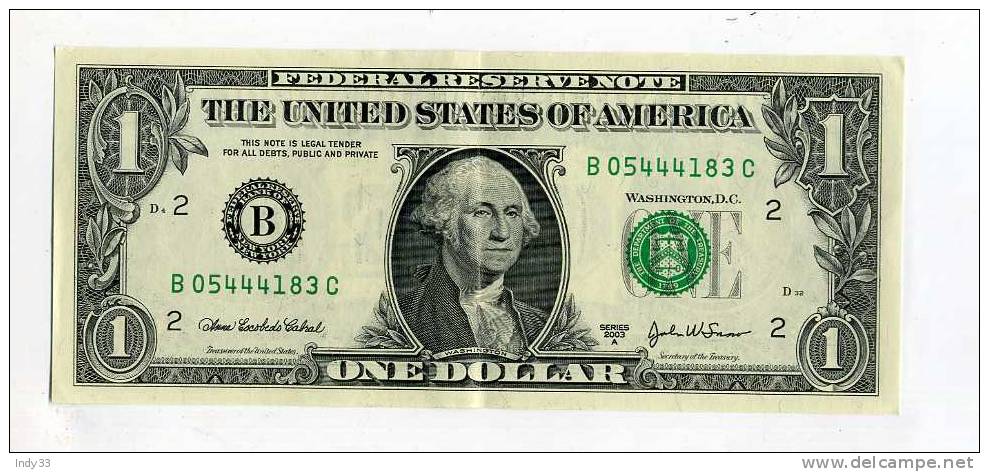 - ETATS-UNIS . 1 $  2003 . BILLET USAGE . PLIS - Federal Reserve Notes (1928-...)