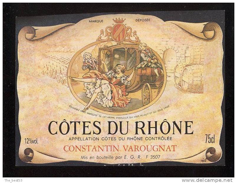 Etiquette De Vin  Côtes Du Rhône  - Constantin Varougnat  -   Thème Femme, Attelage, Chute - Feminine Beauty Art Nouveau