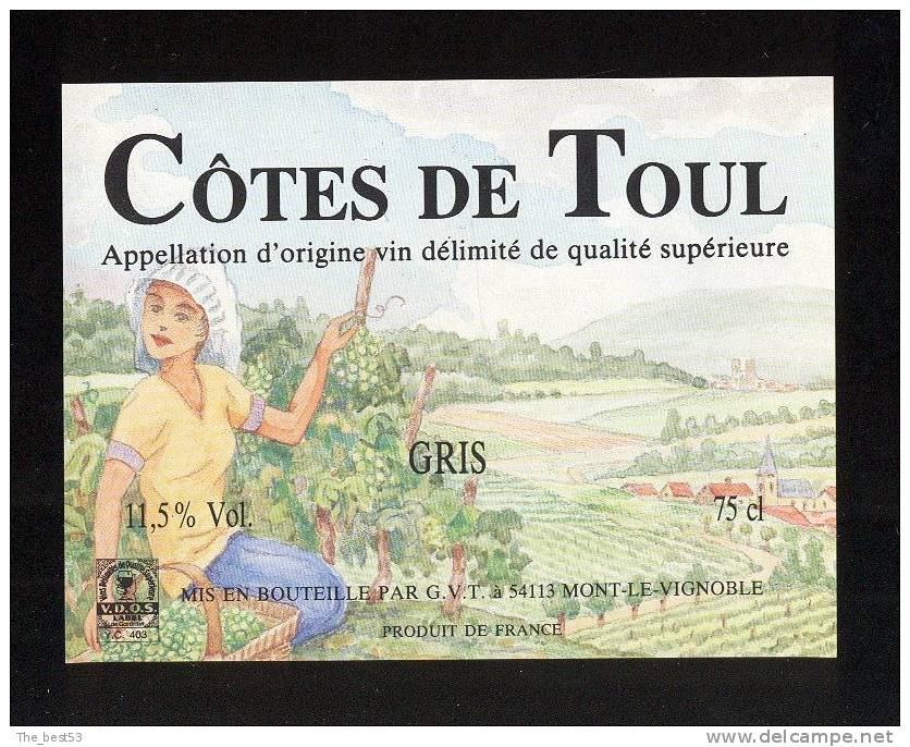 Etiquette De Vin  Côtes De Toul Gris  -  GVT à Mont Le VIgnoble  (54)    -   (Thème Femme) - Beauté Féminine Art Nouveau