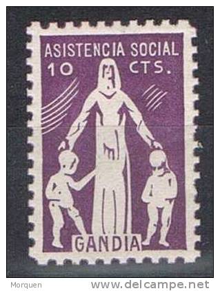 Asistencia Social GANDIA (Valencia) 10 Cts Violeta , Guerra Civil * - Viñetas De La Guerra Civil