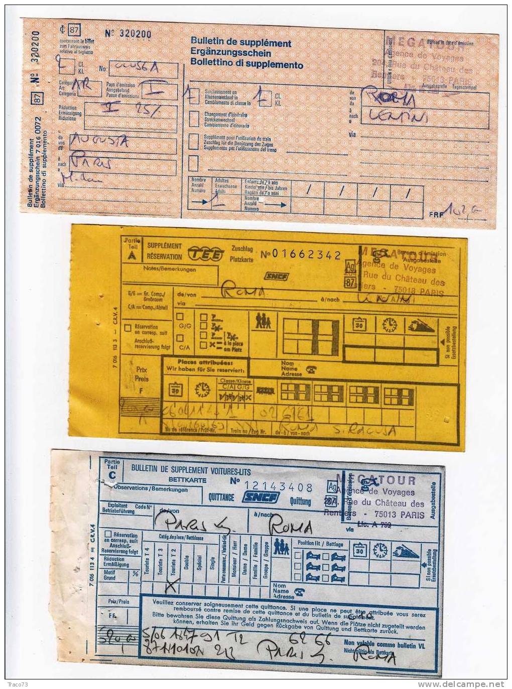 AUGUSTA  /  PARIGI  -  A.R.  Validità 2 Mesi - Supplementi Cuccette  -  11.Magg. 1985 - Europa