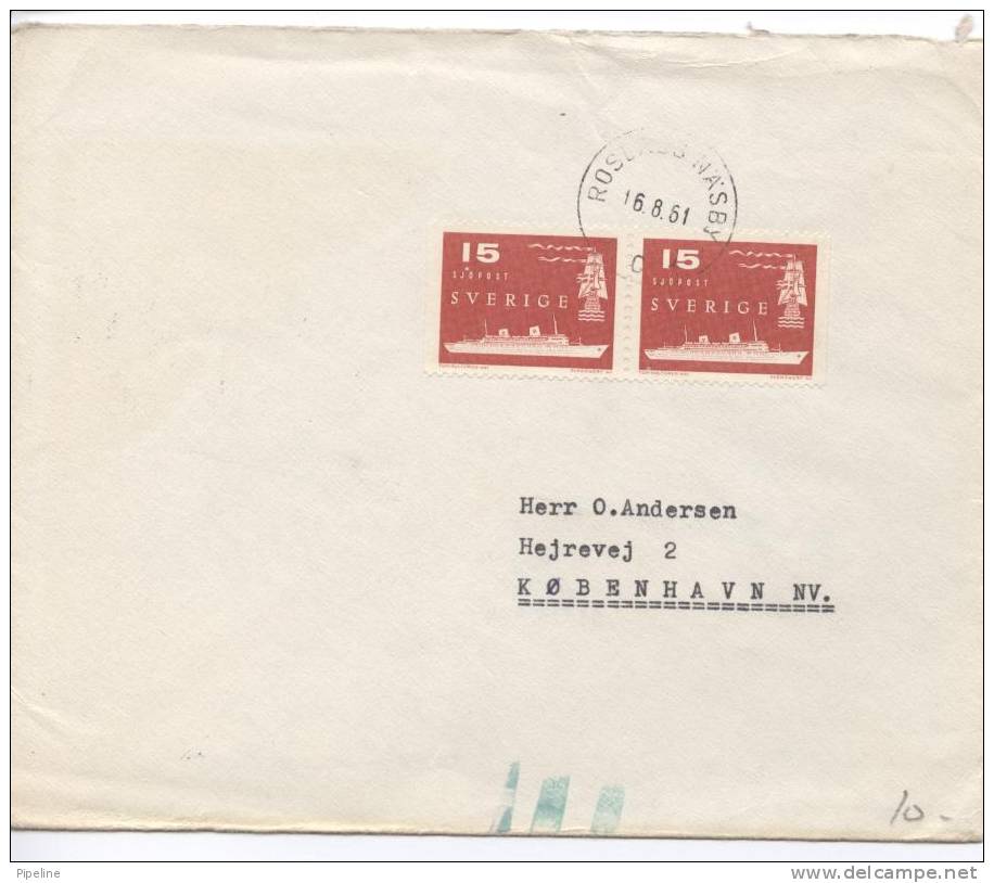 Sweden Cover Sent To Denmark 16-8-1961 With SHIP Stamp In Pair - Lettres & Documents
