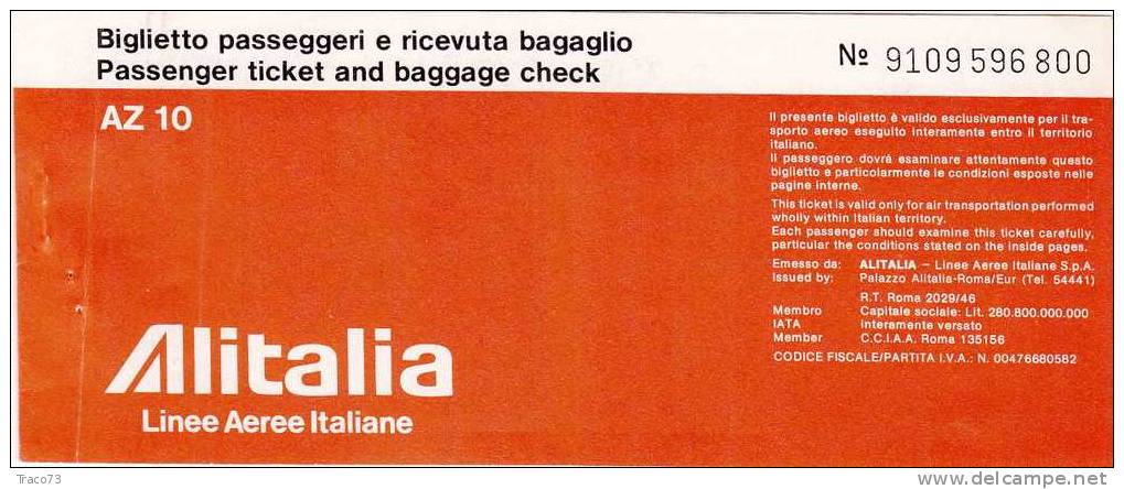 CATANIA  /  MILANO  - Biglietto Aereo " ALITALIA "  - 29  Ottobre 1984 - Europa