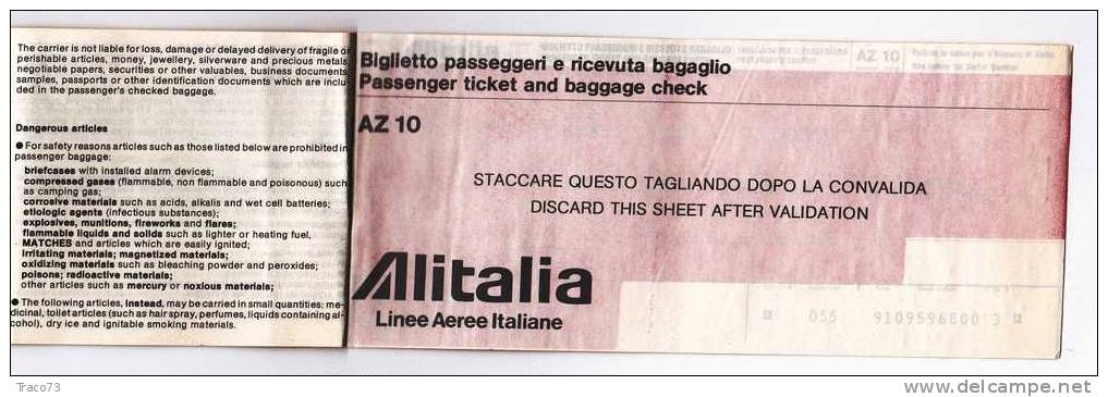 CATANIA  /  MILANO  - Biglietto Aereo " ALITALIA "  - 29  Ottobre 1984 - Europa