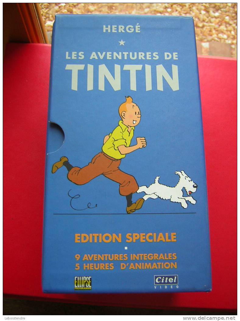 HERGE-LES AVENTURES DE TINTIN-EDITION SPECIALE -COFFRET 4 VIDEOCASSETTES-9 AVENTURES INTEGRALES -5 HEURES D'ANIMATION - Dibujos Animados