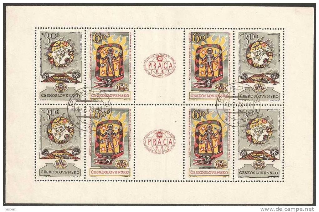 Czechoslovakia 1962 Mi# 1355-1356 Kleinbogen Used - World Exhib. Of Postage Stamps / Space - Europe