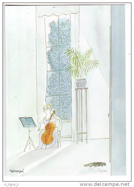 Ref 20 : Cp Illustrateur SEMPE Le Chat De La Violoncelliste 1987 - Sempé