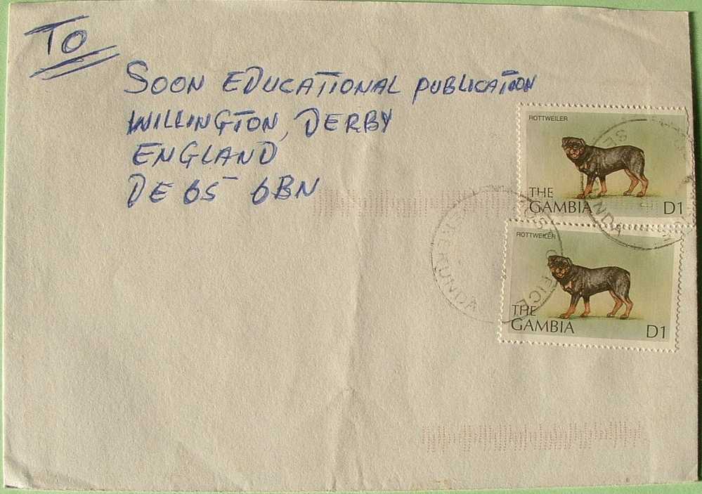 Gambia 2000 Cover To England UK -  Rottweiler Dog - Gambie (1965-...)