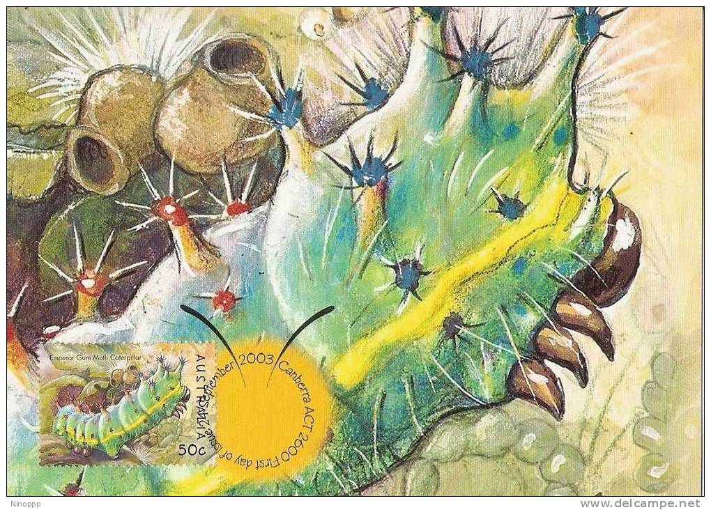 Australia-2003 Insects,50c Emperor Gum Moth Caterpillar  Maximum Card - Maximum Cards