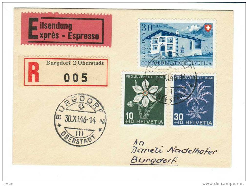 Mini Lettre Recommandée ,exprès Pour Burgdorf Du 30.11.1946 - Briefe U. Dokumente