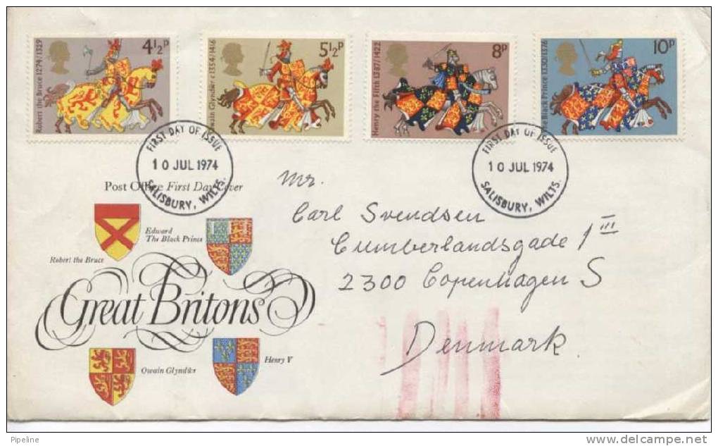 Great Britain FDC 10-7-1974 Knight Great Britons Complete Set With Cachet - 1952-1971 Em. Prédécimales