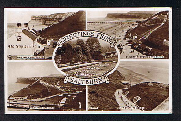 RB 599 - 1959 Real Photo Multiview Postcard - Saltburn Near Whitby Yorkshire - The Ship Inn - Italian Gardens - Whitby