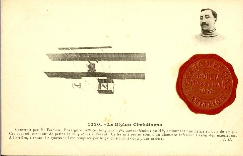 Biplan CHRISTIAENS Avec Cachet ROUEN 1910  TOP - Aviatori